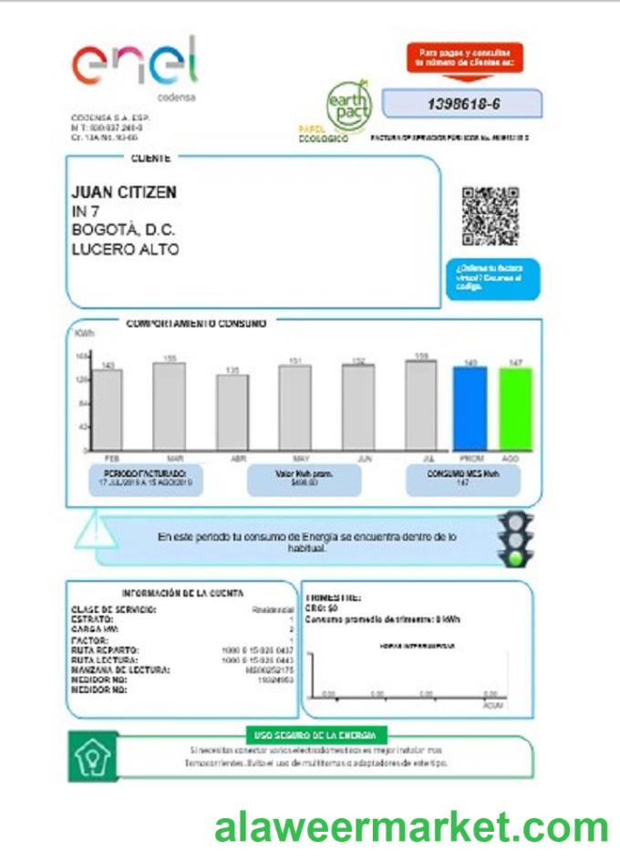Colombia ENEL energy utility bill